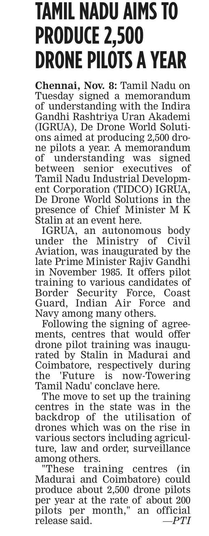 Tamil Nadu aims to produce 2500 Drone Plots
