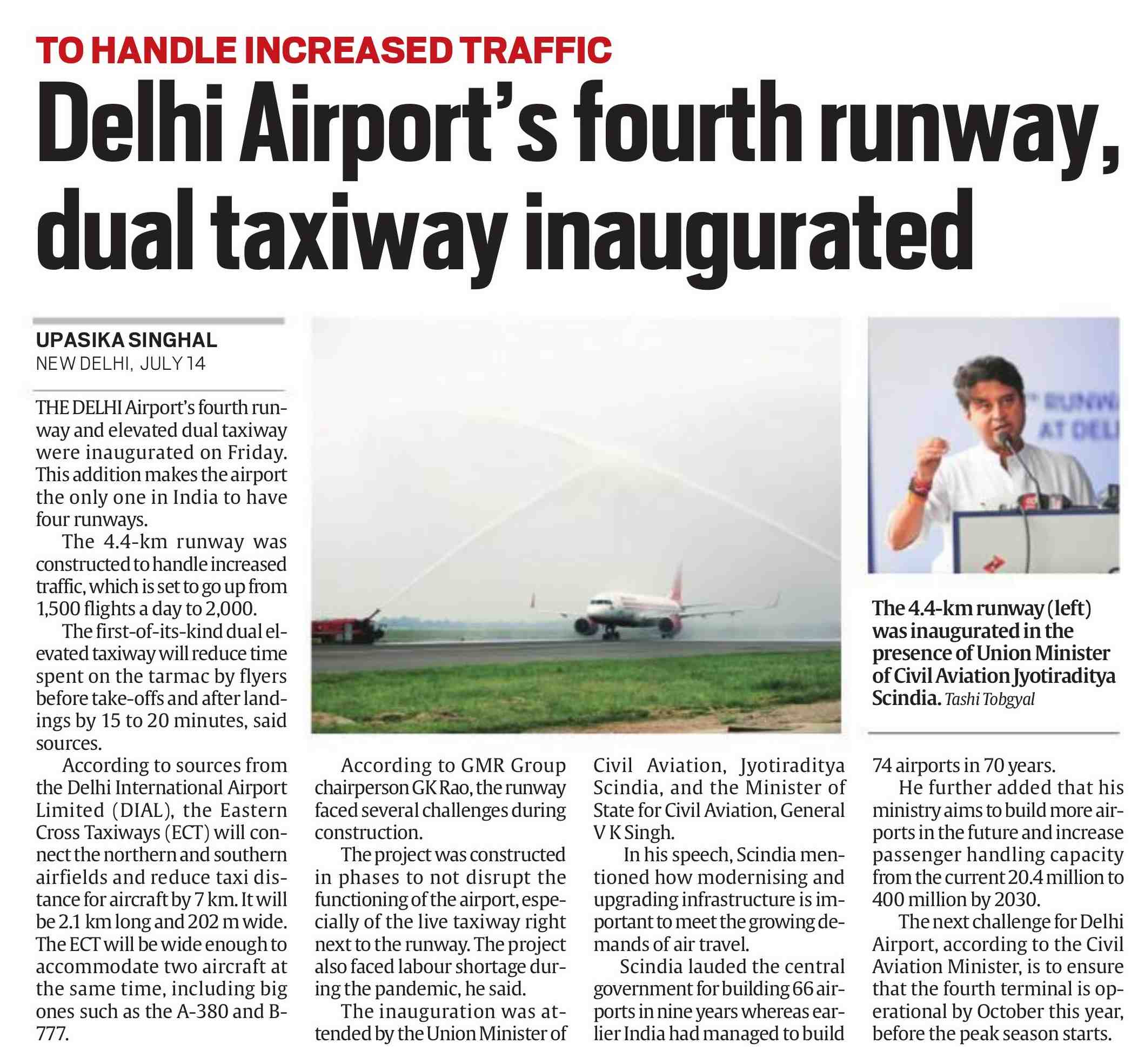 Delhi airport's fourth runway dual taxiway
